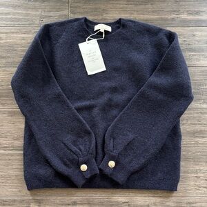 Sezane Navy Sweater with Gold Buttons